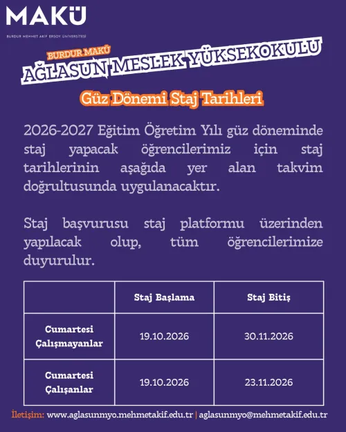 Güz dönemi staj tarihleri