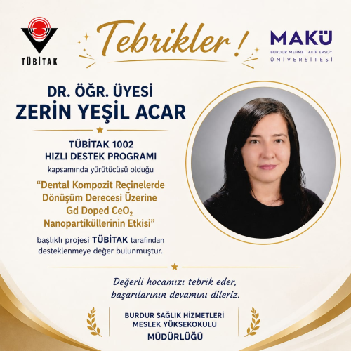 Dr. Öğr. Üyesi Zerin Yeşil Acar Hocamızı Başarısı İçin Kutlarız