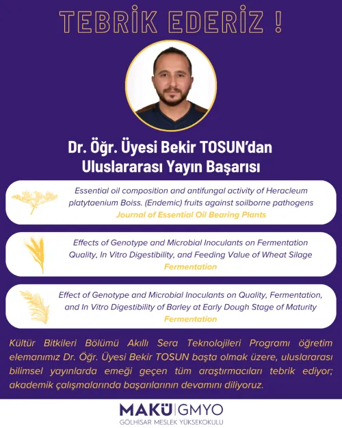 Dr. Öğr. Üyesi Bekir Tosun’dan Uluslararası Akademik Yayın Başarısı