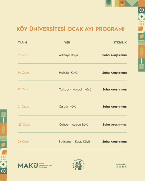 Köy Üniversitesi 2026 Ocak Ayı Programı Yayınlandı