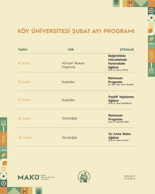 Köy Üniversitesi 2026 Şubat Ayı Programı Yayında