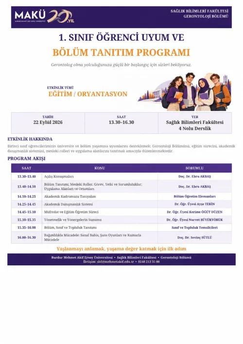 1. Sınıf Öğrenci Uyum ve Bölüm Tanıtım Programı