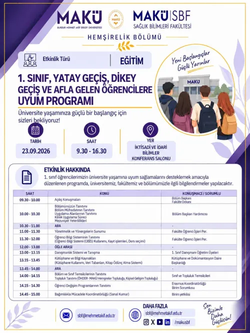 Hemşirelik Bölümü 1. Sınıf Yatay Geçiş, Dikey Geçiş ve Afla Gelen Öğrencilere Uyum Programı